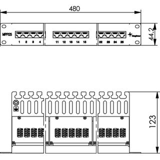 19 Patch Panel, ISDN/TEL, 1HE ; MPPI25-H Cat.3 ungeschirmt; RAL 7035 (Telegrtner J02023L0014)