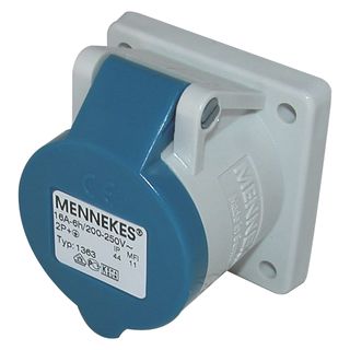 Mennekes CEE, 3-pol , Kunststoff-, Schraubkontakt-Einbaubuchse, vernickelte(r) Kontakt(e), gerade, max. 2,5 mm, blau