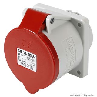 Mennekes CEE, 5-pol , Kunststoff-, Schraubkontakt-Einbaubuchse, vernickelte(r) Kontakt(e), gerade, max. 16 mm, rot