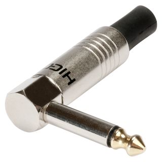 HICON Klinke (6,3mm)  2-pol Metall-Lttechnik-Stecker, Pin vernickelt mit Goldtip, abgewinkelt, chromfarben