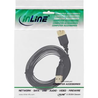 InLine USB 2.0 Flachkabel Verlngerung, A Stecker / Buchse, schwarz, Kontakte gold, 0,5m