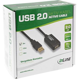 InLine USB 2.0 Aktiv-Verlngerung, mit Signalverstrkung Repeater, Stecker A an Buchse A, 5m