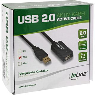 InLine USB 2.0 Aktiv-Verlngerung, mit Signalverstrkung Repeater, Stecker A an Buchse A, 7,5m