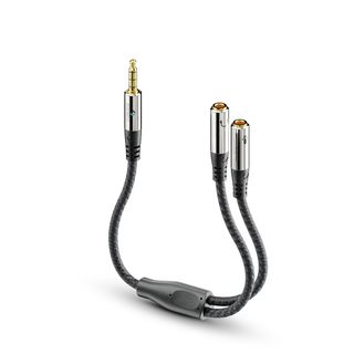 Premium Headset Audio Splitter / Y-Adapter Kabel mit Nylongeflecht ? 0,25m, schwarz