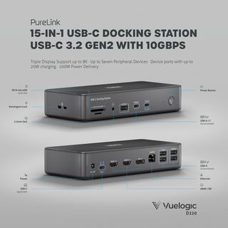 15-in-1 USB-C Docking Station - 2x HDMI 2.1 8K30, 1x DP 1.4 8K30, USB-C 3.2 Gen2, 100W PD 10Gbps, 7x USB, 1x Ethernet, 1x Kartenleser