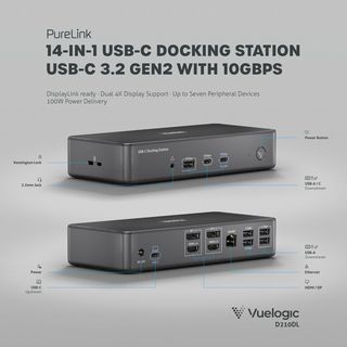 14-in-1 USB-C DisplayLink Docking Station - 2x HDMI 2.0 4K60, 2x DP 1.2 4K60, USB 3.2 Gen2 100W PD 10Gbps, 7x USB, 1x Ethernet